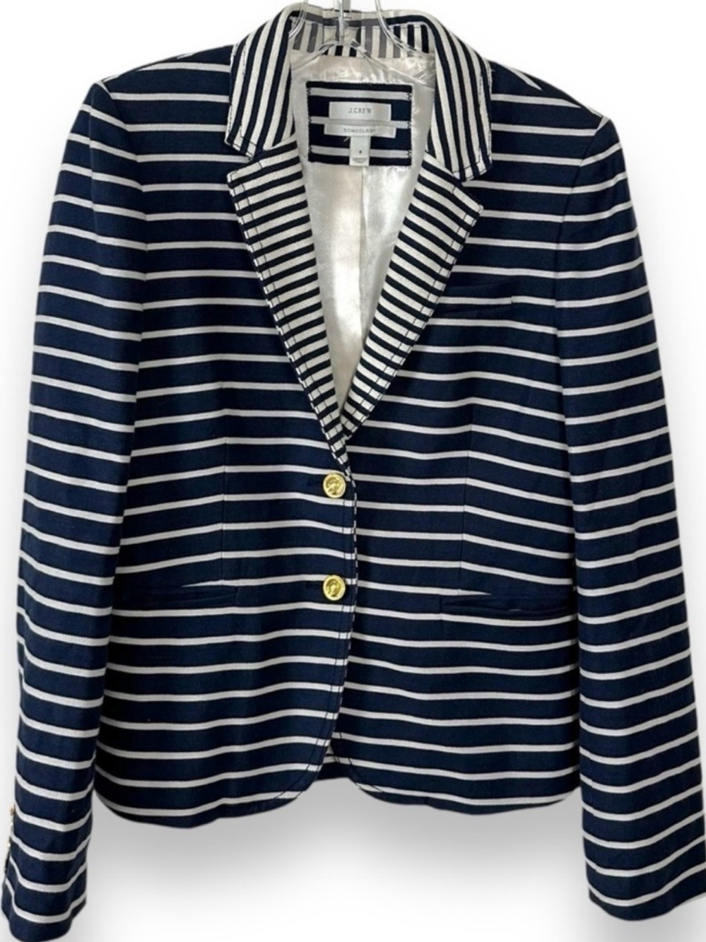 J.Crew Schoolboy Blazer in Navy Mixed Stripe Size 8 Preppy Classic Nautical